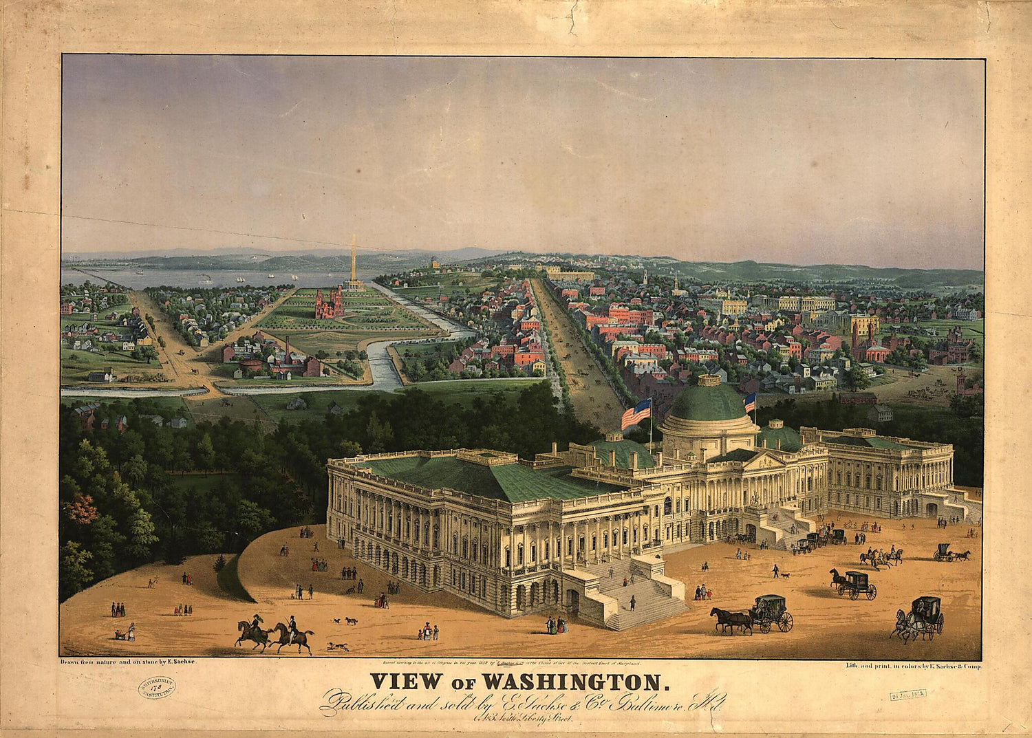This old map of View of Washington / Drawn from Nature and On Stone by E. Sachse ; Lith. and Print In Colors by E. Sachse &amp; Comp from 1852 was created by  E. Sachse &amp; Co in 1852