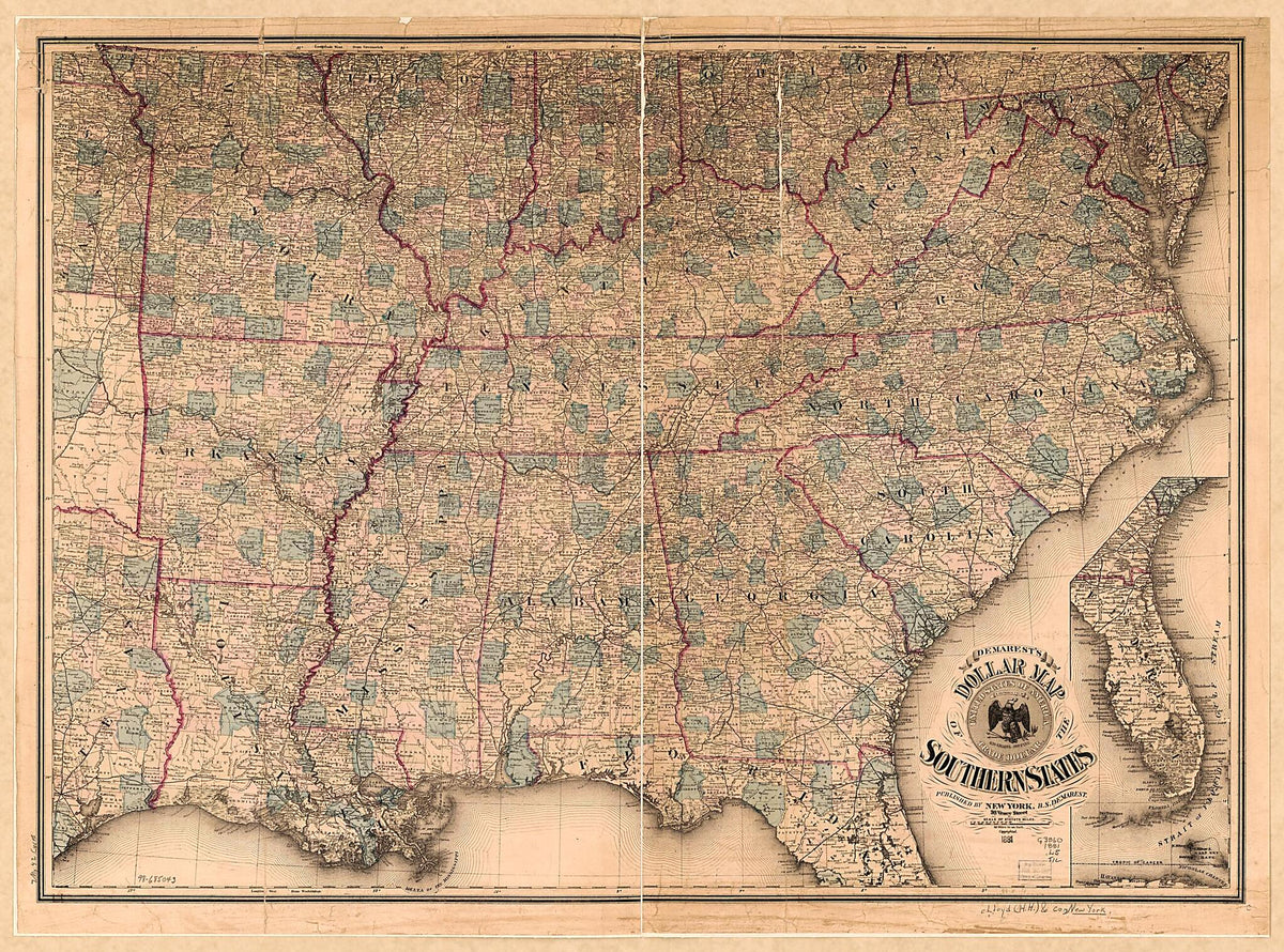 Dollar Map of the Southern States 1881 by Relic Map Company