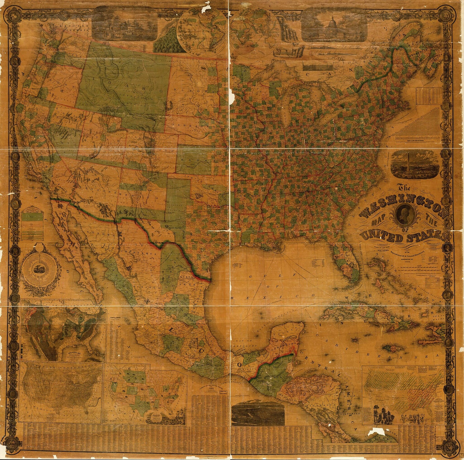 This old map of The Washington Map of the United States from 1864 was created by Matthew Fontaine Maury in 1864