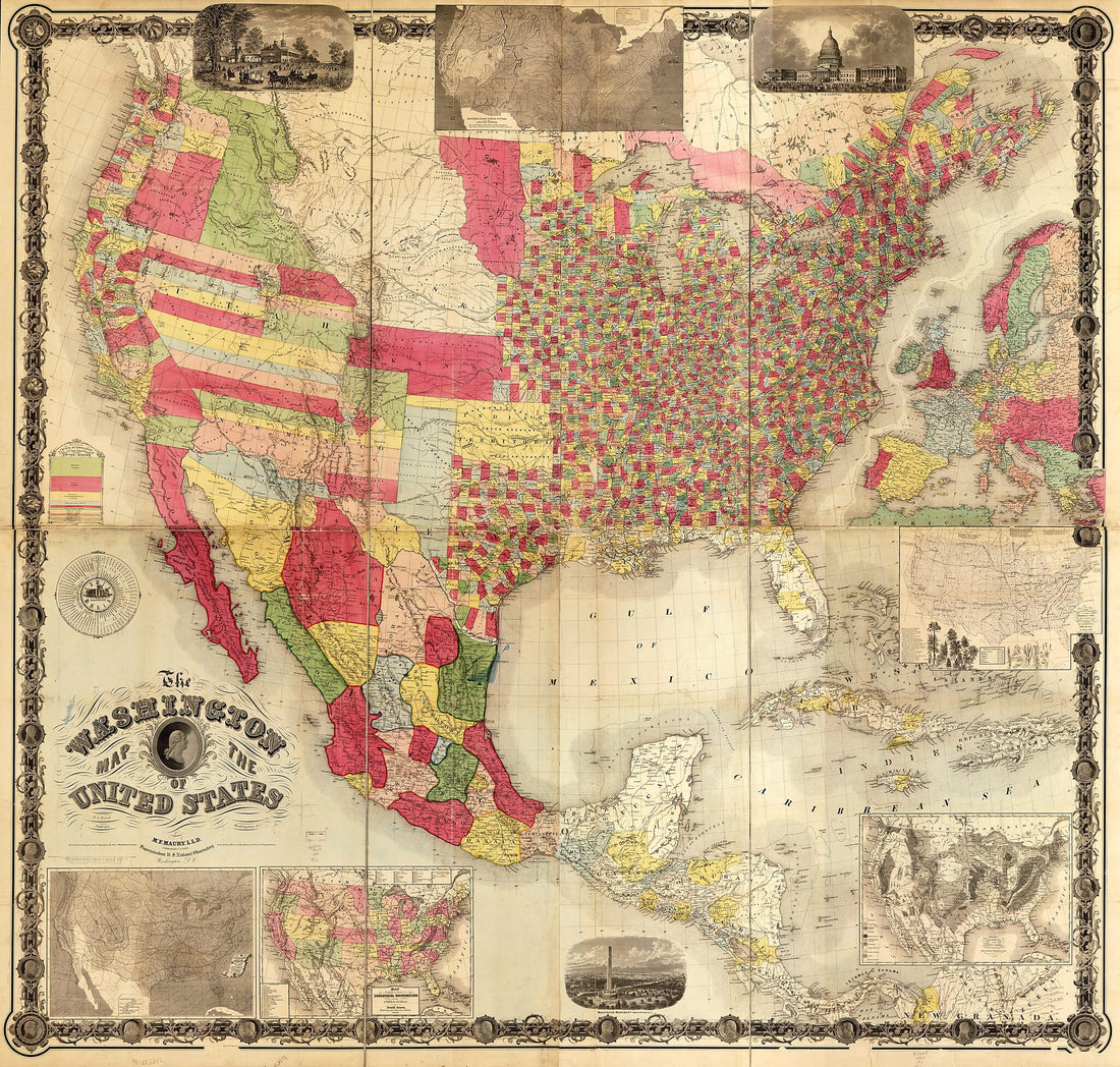 This old map of The Washington Map of the United States from 1860 was created by Matthew Fontaine Maury,  United States Naval Observatory in 1860
