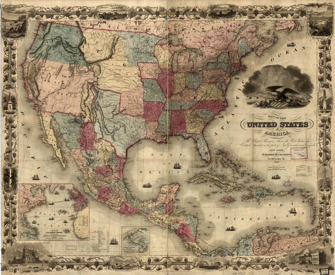 This old map of Map of the United States of America from 1850 was created by G. Woolworth (George Woolworth) Colton in 1850