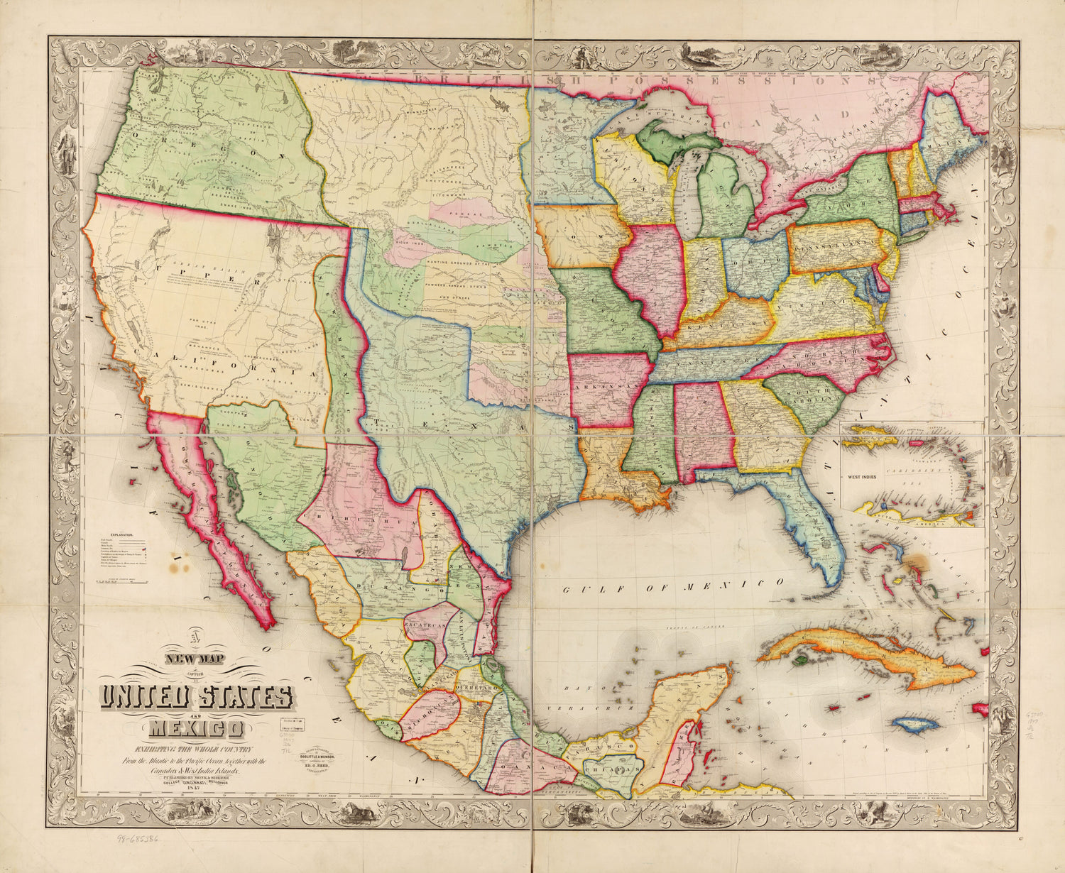 This old map of New Map of the United States and Mexico from 1847 was created by  Doolittle &amp; Munson in 1847