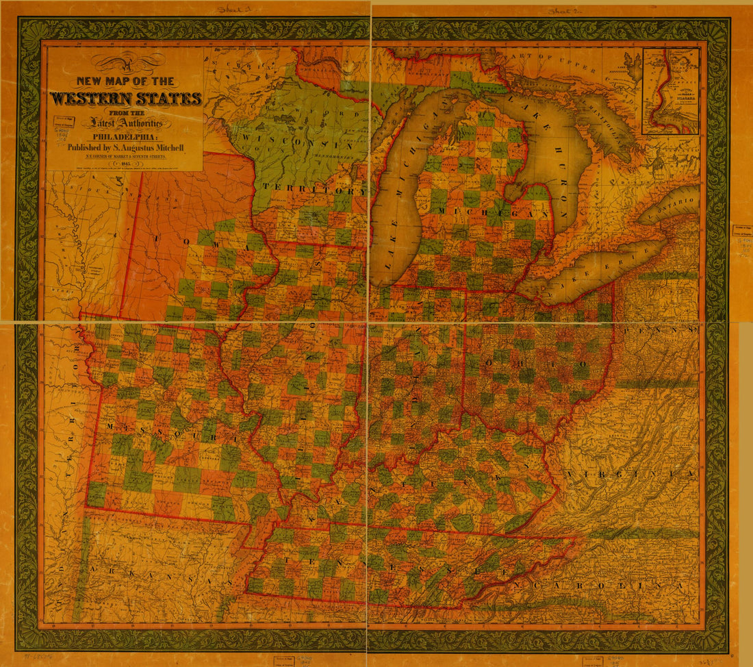 This old map of A New Map of the Western States from 1845 was created by S. Augustus (Samuel Augustus) Mitchell in 1845