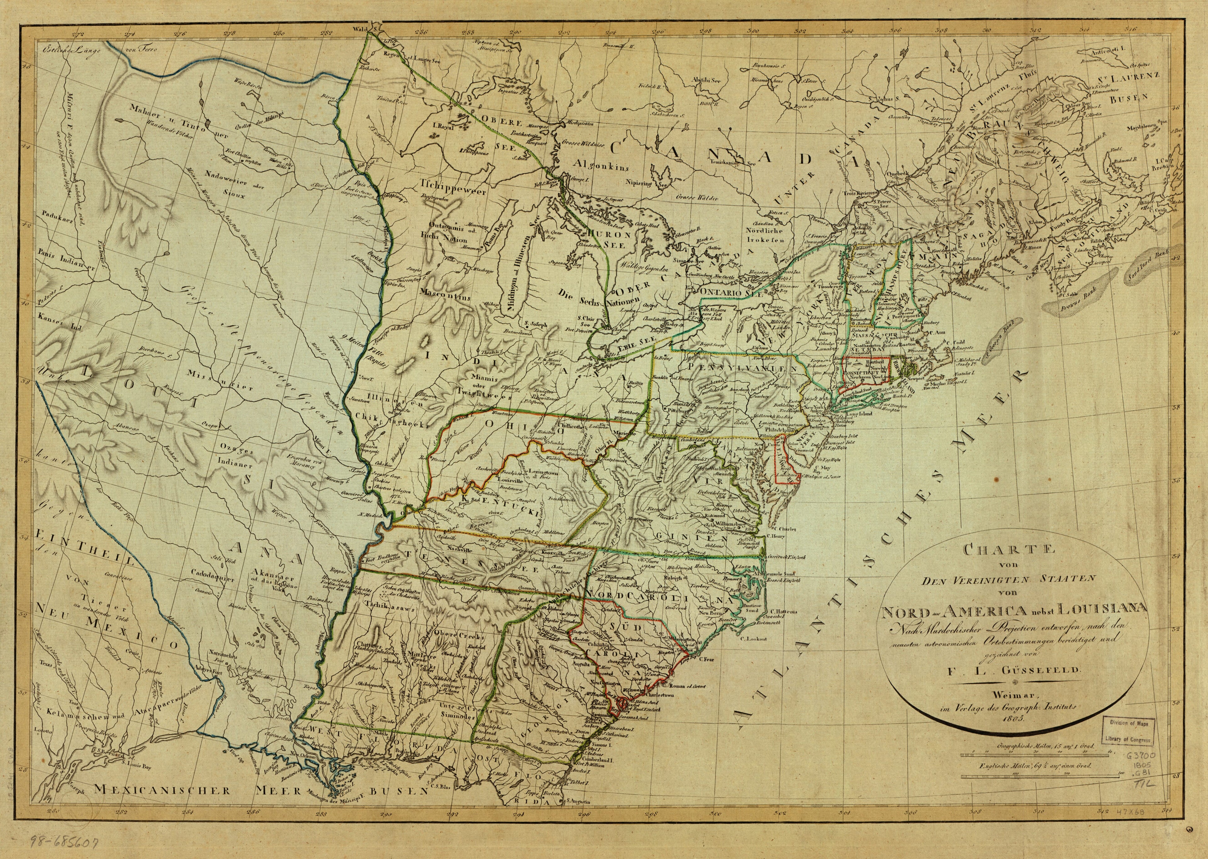 America Nebst Louisiana : Nach Murdochischer Projection Entworfen Nach Den Neuesten Astronomischen Ortsbestimmungen in 1805 by Relic Map Company