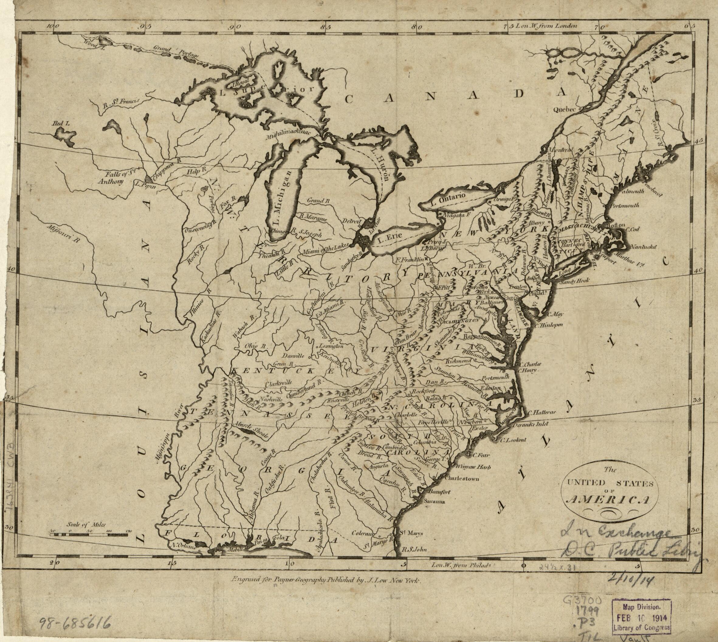 This old map of The United States of America from 1799 was created by John Payne in 1799