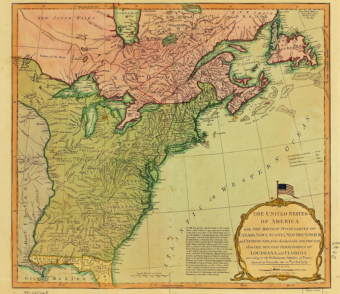 This old map of The United States of America, With the British Possessions of Canada, Nova Scotia, New Brunswick and Newfoundland  from 1794 was created by  Robert Laurie and James Whittle in 1794