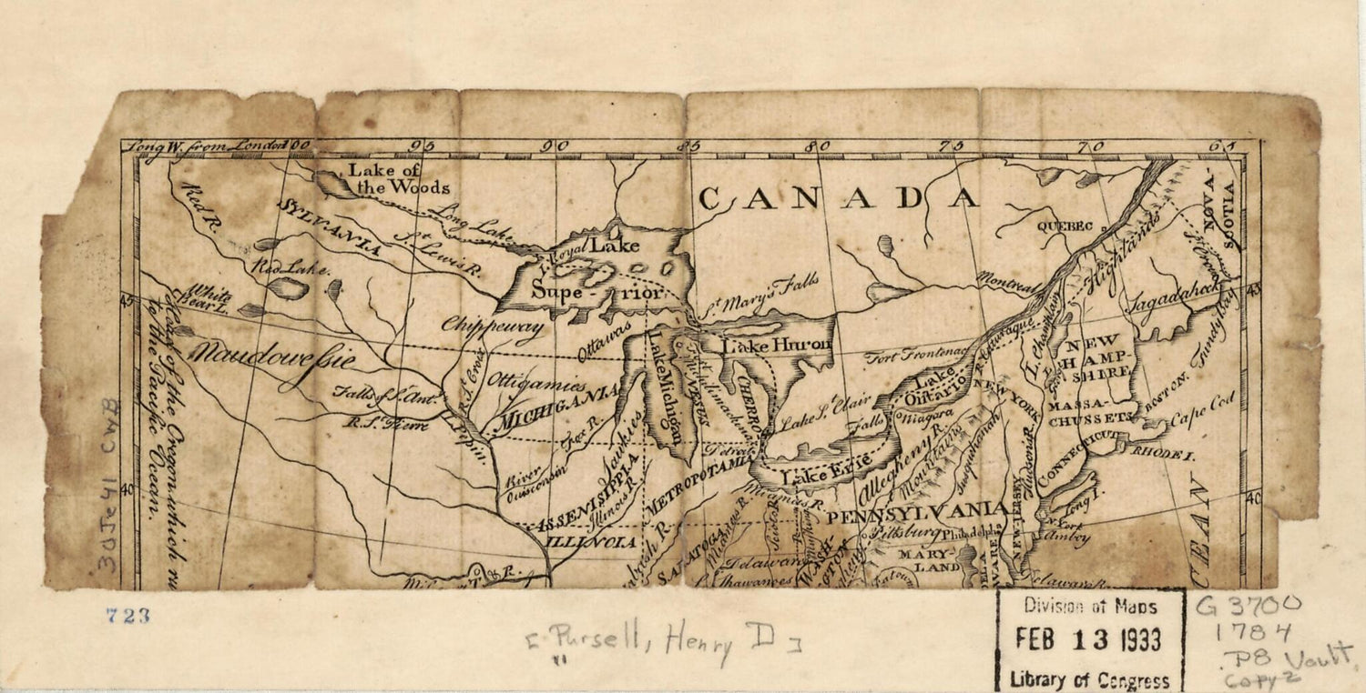 This old map of A Map of the United States of N. America from 1784 was created by Henry D. Pursell in 1784