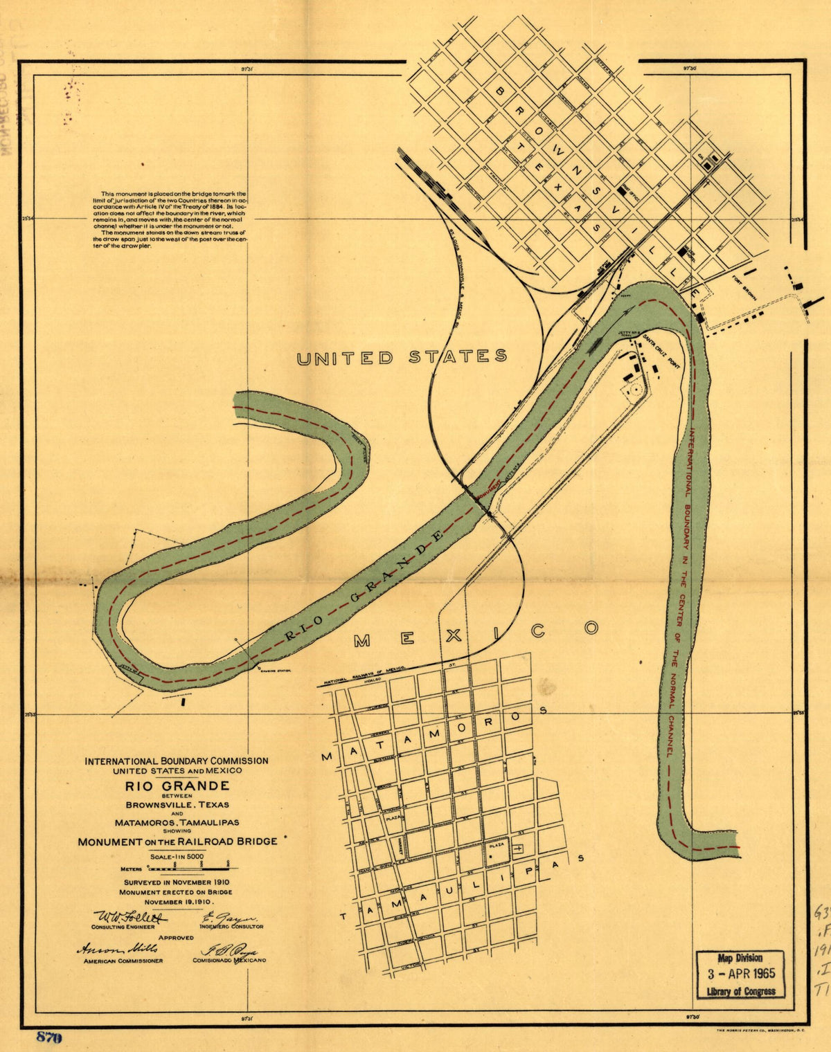 Boundaries Between Brownsville, Texas and Matamoros, Tam. (Mexico) 1910 by Relic Map Company