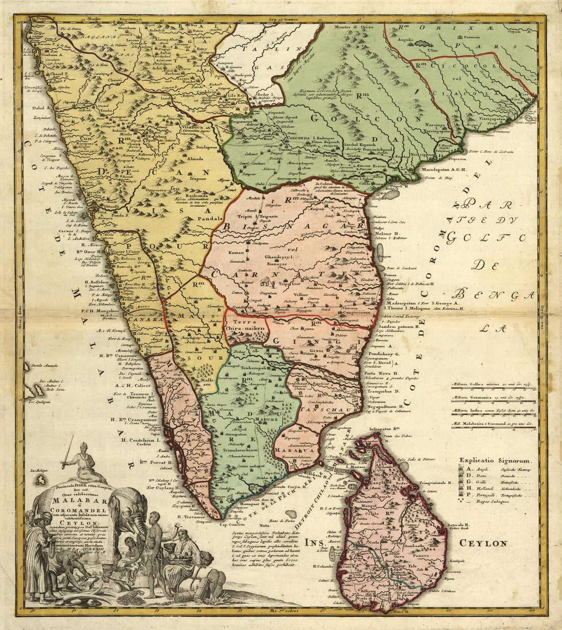 This old map of Peninsula Indiæ Citra Gangem Hoc Est Orae Celeberrimae Malabar &amp; Coromandel Cum Adjacente Insula Non Minus Celebratissima Ceylon from 1733 was created by  Homann Erben (Firm) in 1733