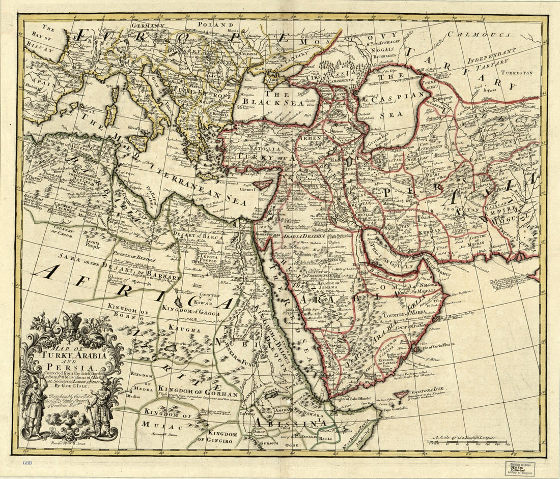 This old map of Map of Turky sic, Arabia and Persia. (Map of Turkey, Arabia and Persia) from 1721 was created by Guillaume De L&