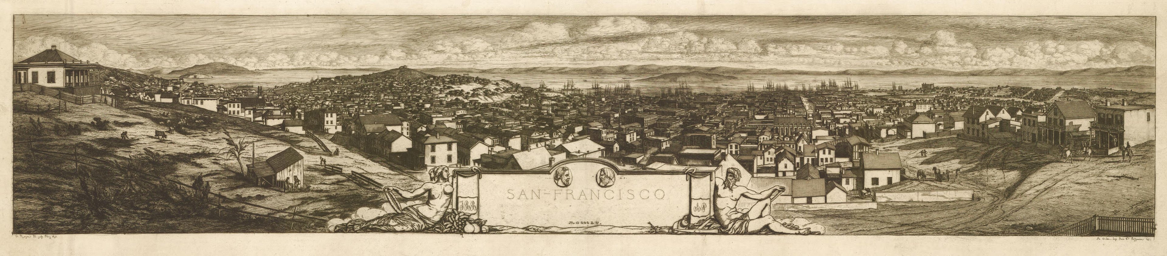 This old map of San Francisco from 1855 was created by Charles Méryon in 1855