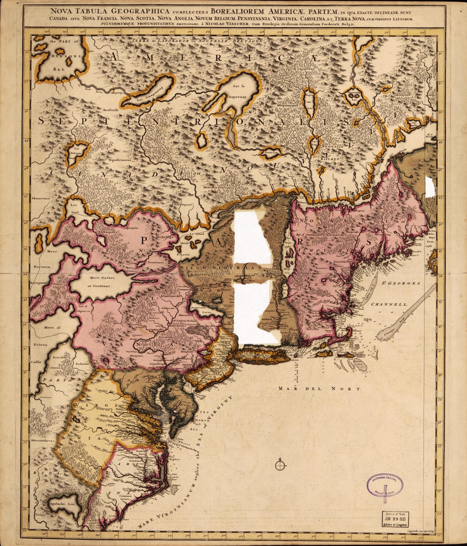 Nova Tabula Geographica Complectens Borealiorem Americae Partem, In Qua Exacte Delineatae Sunt Canada Sive Nova Francia, Nova Scotia, Nova Anglia, Novum Belgium, Pensylvania, Virginia, Carolina, Et Terra Nova 1717 by Relic Map Company