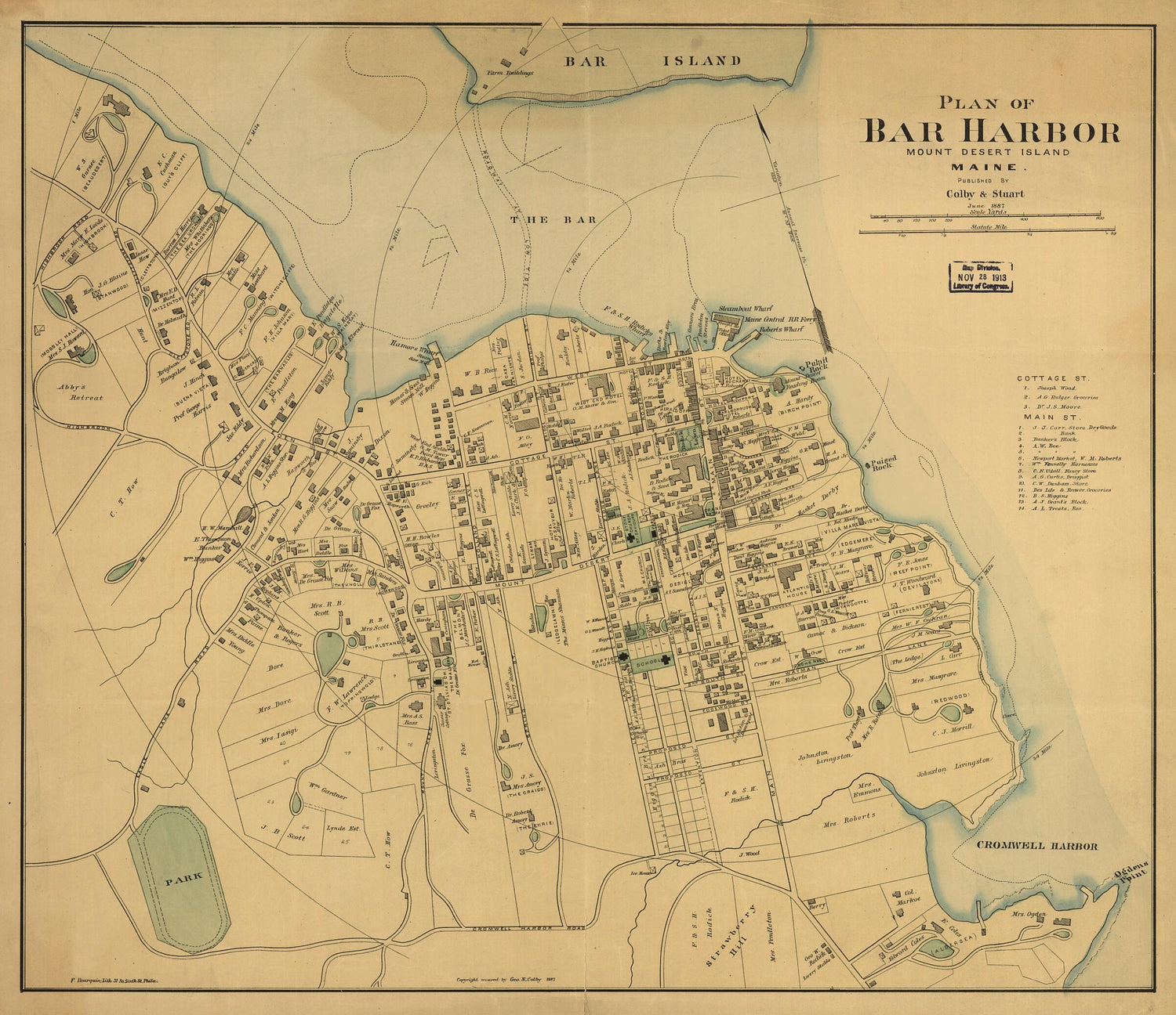This old map of Plan of Bar Harbor Mount Desert Island, Maine from 1887 was created by George N. Colby, J. H. Stuart in 1887