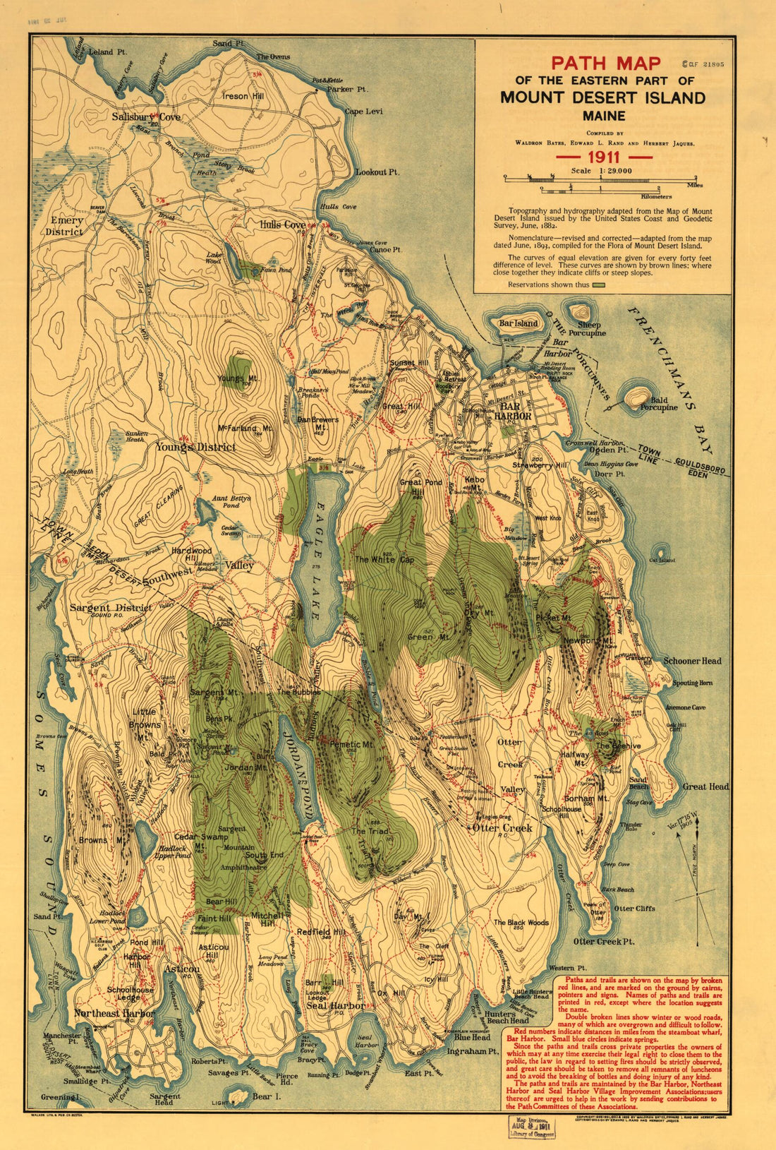 This old map of Path Map of the Eastern Part of Mount Desert Island Maine from 1911 was created by Waldron Bates, Herbert Jauques, Edward L. (Edward Lothrop) Rand in 1911