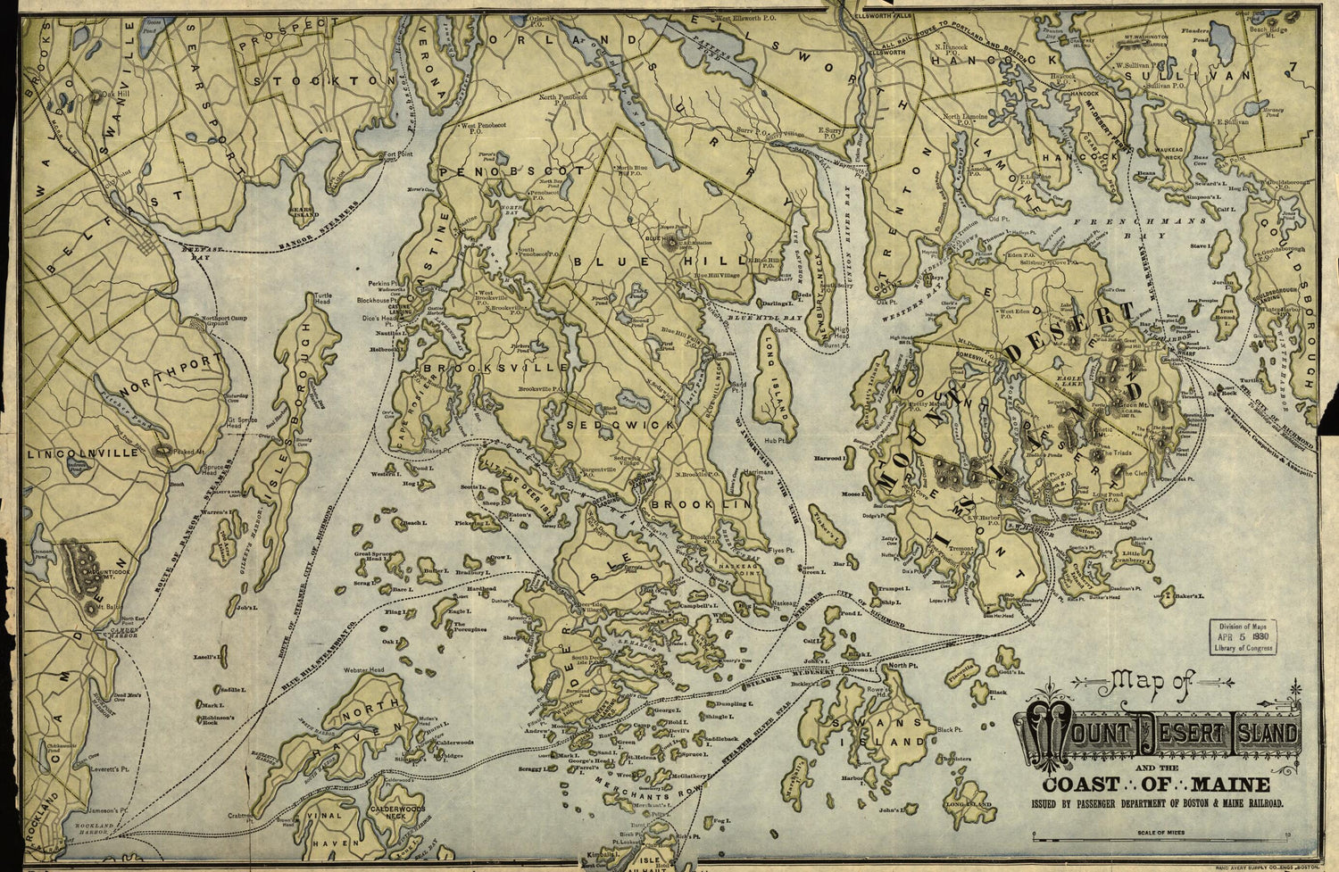 This old map of Map of Mount Desert Island and the Coast of Maine from 1900 was created by Supply Co Rand Avery in 1900