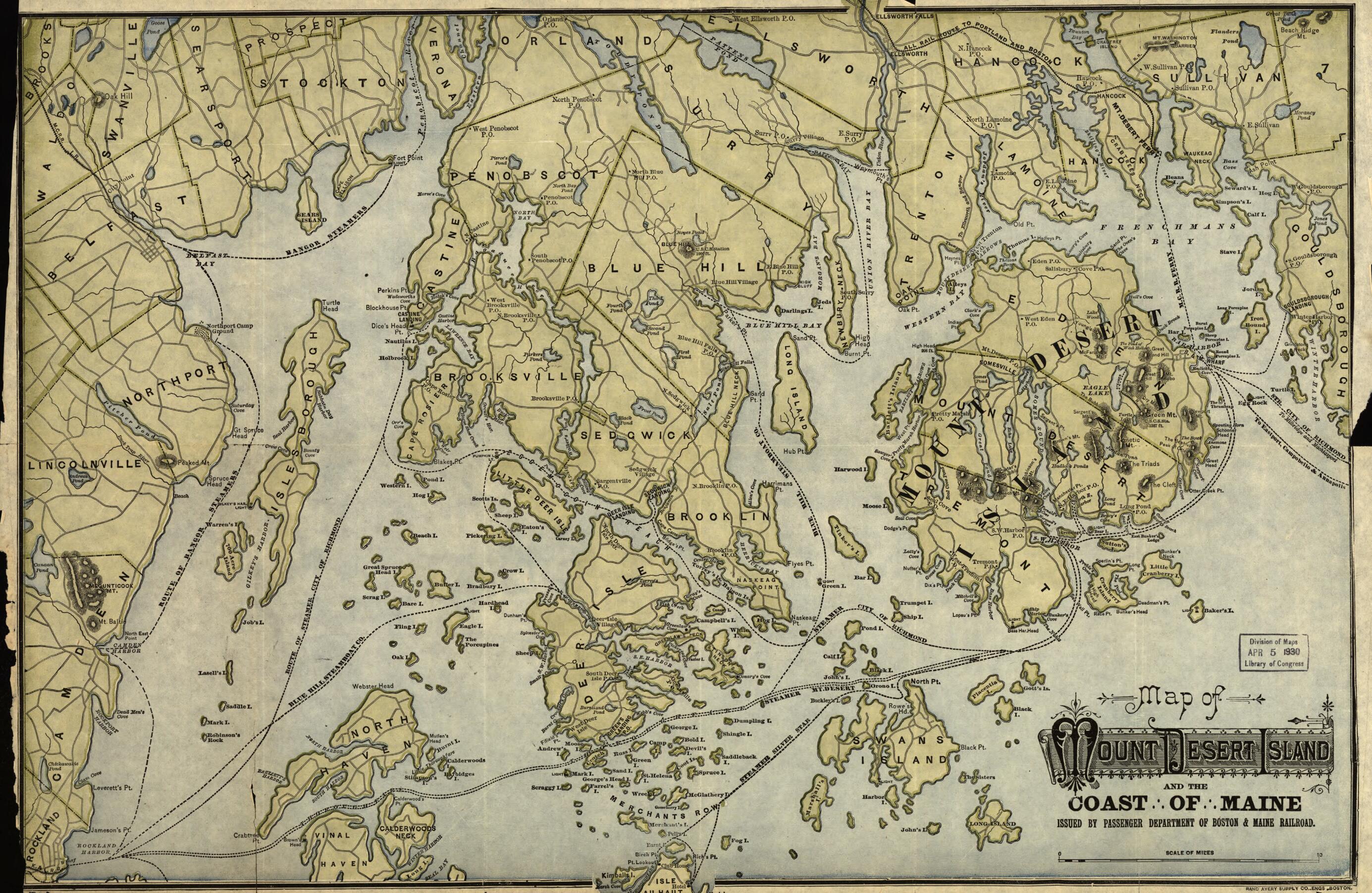 This old map of Map of Mount Desert Island and the Coast of Maine from 1900 was created by Supply Co Rand Avery in 1900