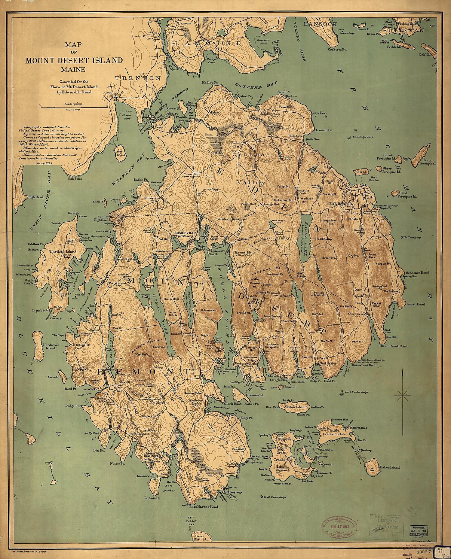 This old map of Map of Mount Desert Island, Maine from 1893 was created by Edward L. (Edward Lothrop) Rand in 1893