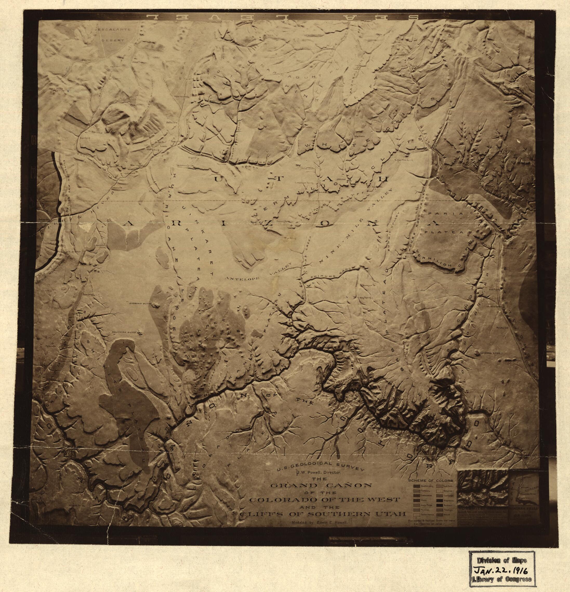 This old map of The Grand Canon sic of the Colorado of the West and the Cliffs of Southern Utah from 1910 was created by  Geological Survey (U.S.) in 1910