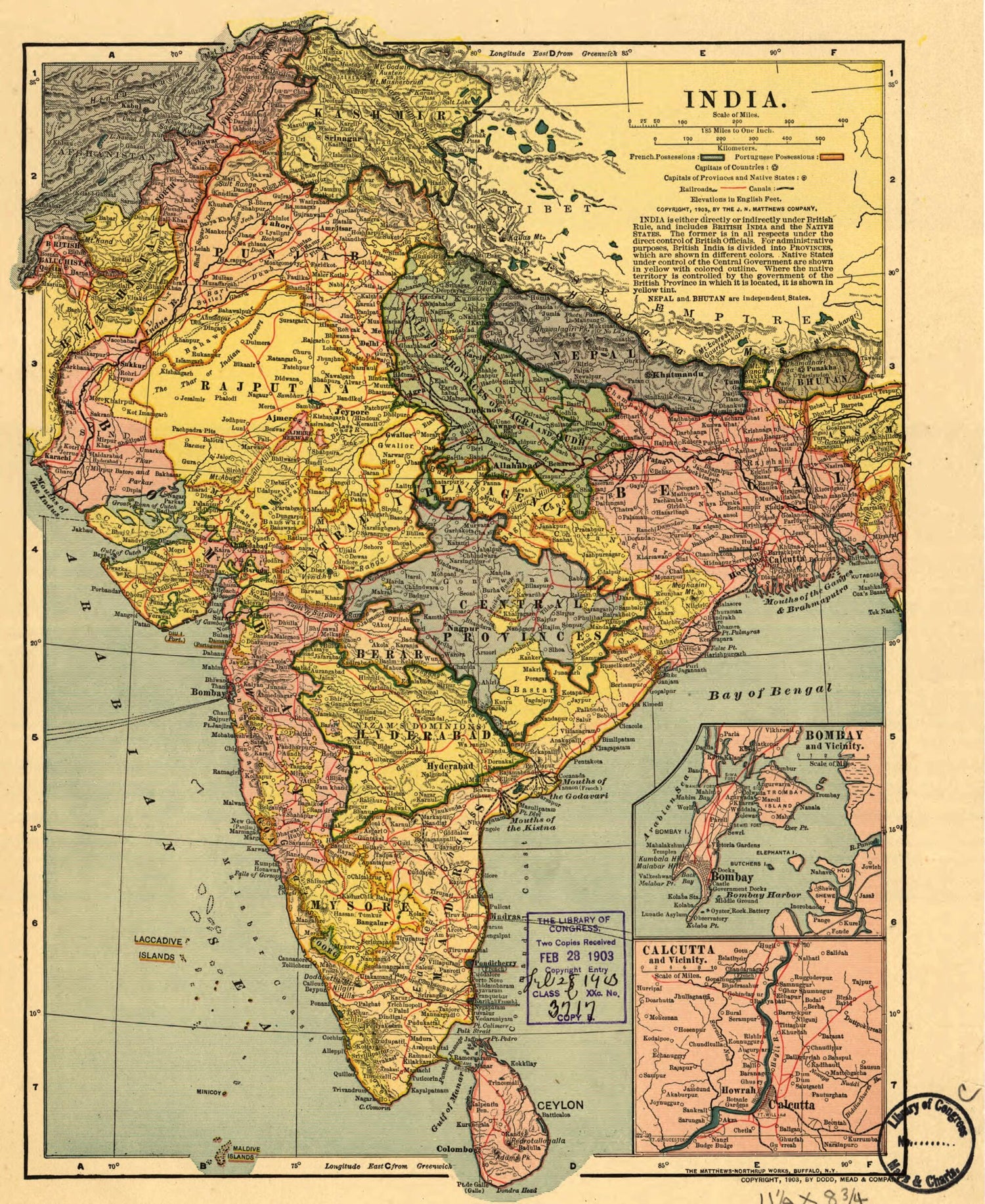 This old map of India from 1903 was created by Mead &amp; Company Dodd in 1903