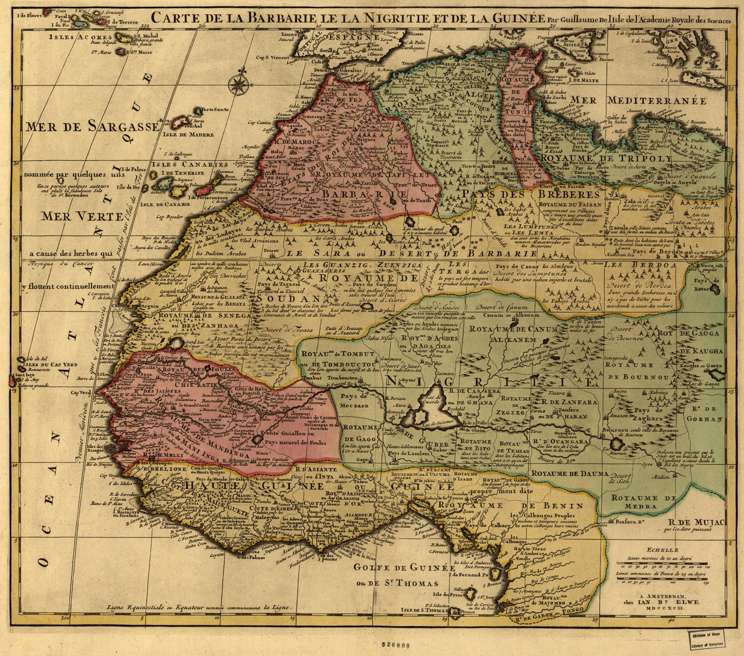 This old map of Carte De La Barbarie, Le La Nigritie Et Del La Guinée (Carte De La Barbarie, De La Nigritie Et Del La Guinée) from 1792 was created by Jan Barend Elwe, Guillaume De L&
