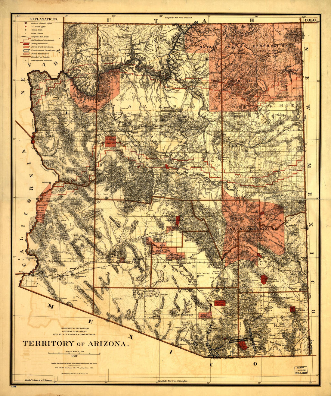 This old map of Territory of Arizona from 1887 was created by  United States. General Land Office in 1887