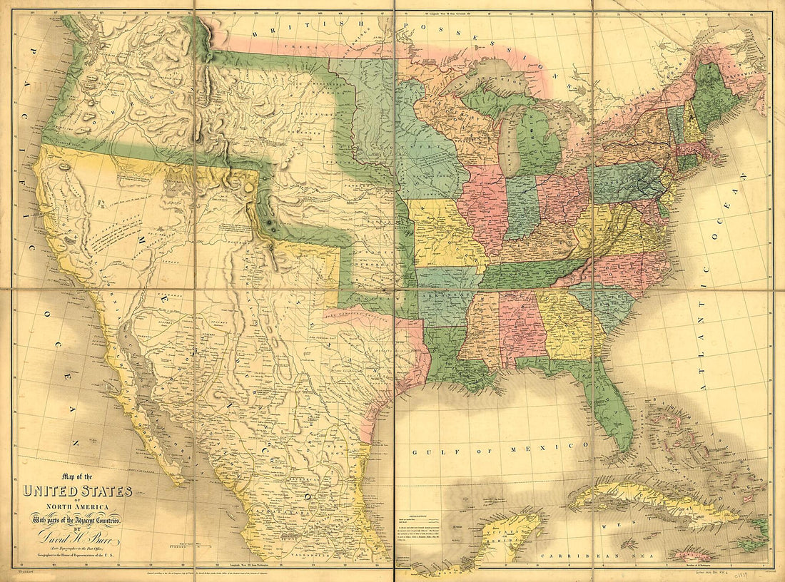 This old map of Map of the United States of North America With Parts of the Adjacent Countries from 1839 was created by John Arrowsmith, David H. Burr in 1839