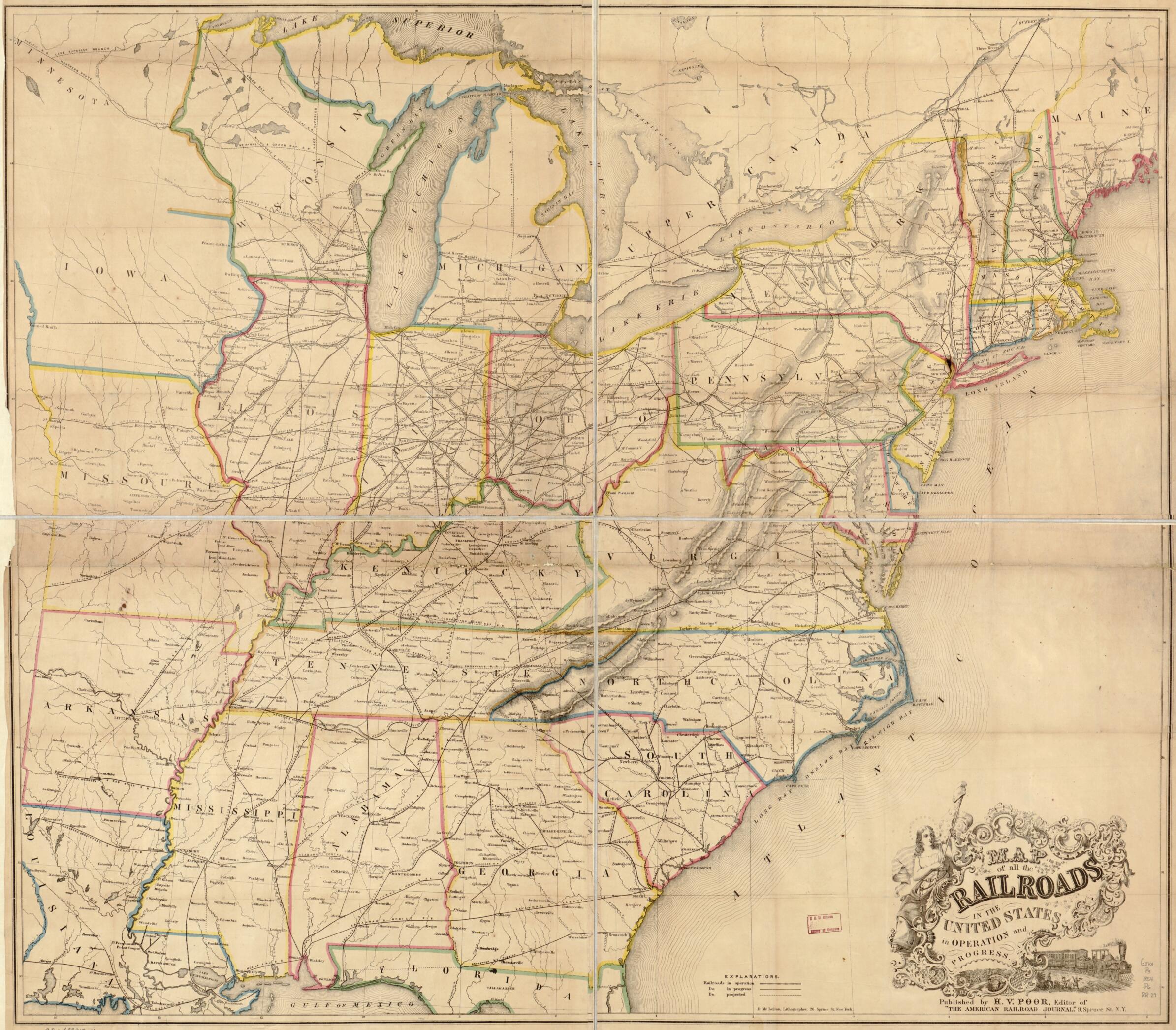 This old map of Map of All the Railroads In the United States In Operation and Progress from 1854 was created by David McLellan, Henry V. (Henry Varnum) Poor in 1854