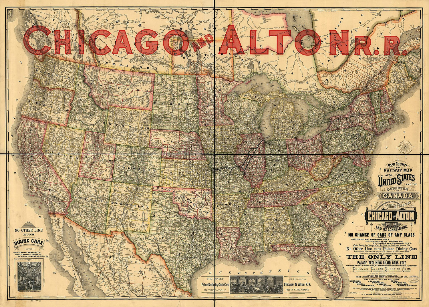 This old map of New County and Railway Map of the United States and the Dominion of Canada Compiled from Information Obtained from Official Sources Showing the Lines of the Chicago and Alton Railroad and Its Connections from 1883 was created by  Rand McN