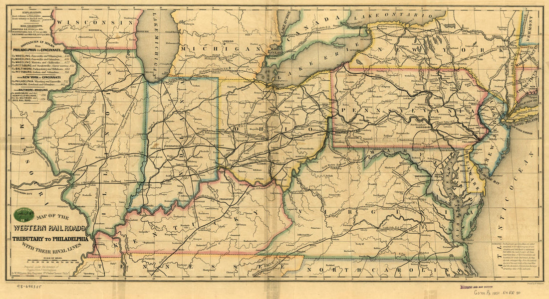 This old map of Map of the Western Railroads Tributary to Philadelphia, With Their Rival Lines; Prepared Under the Direction of Charles Ellet Jr., Civil Engineer from 1851 was created by Charles Ellet in 1851