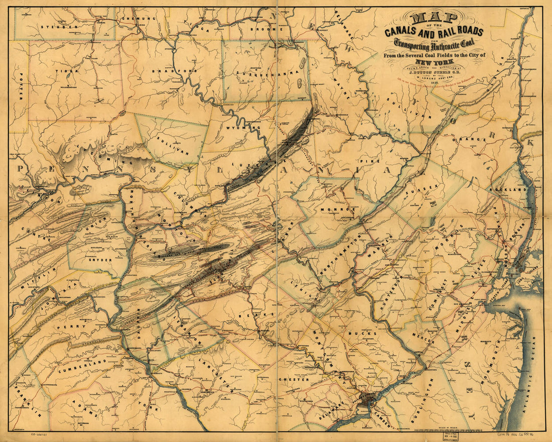This old map of Map of the Canals and Railroads for Transporting Anthracite Coal from the Several Coal Fields to the City of New York; Drawn Under the Direction of J. Dutton Steele, C.E. by W. Lorenz, Asst. Eng. from 1856 was created by William Lorenz in