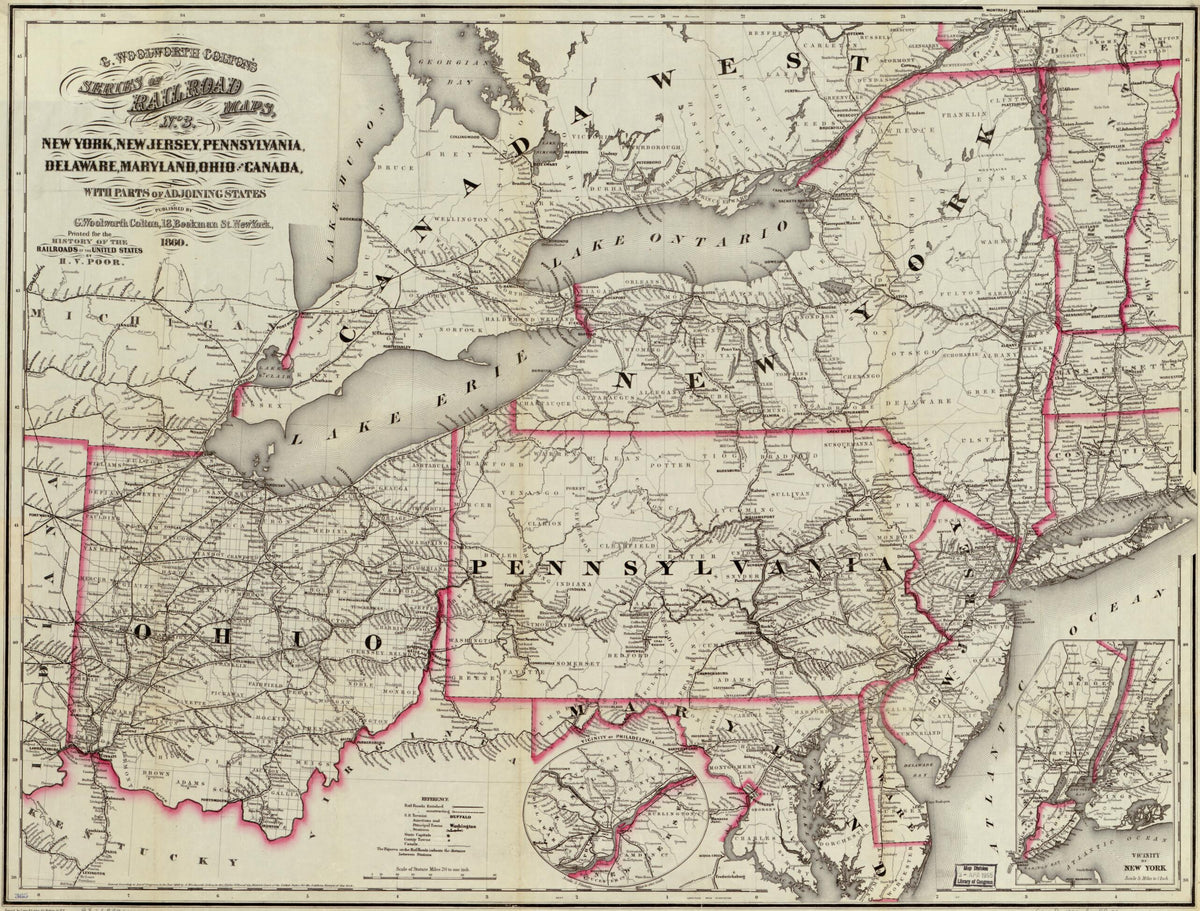 New York, New Jersey, Pennsylvania, Delaware, Maryland, Ohio and Canada, With Parts of Adjoining States in 1860 by Relic Map Company