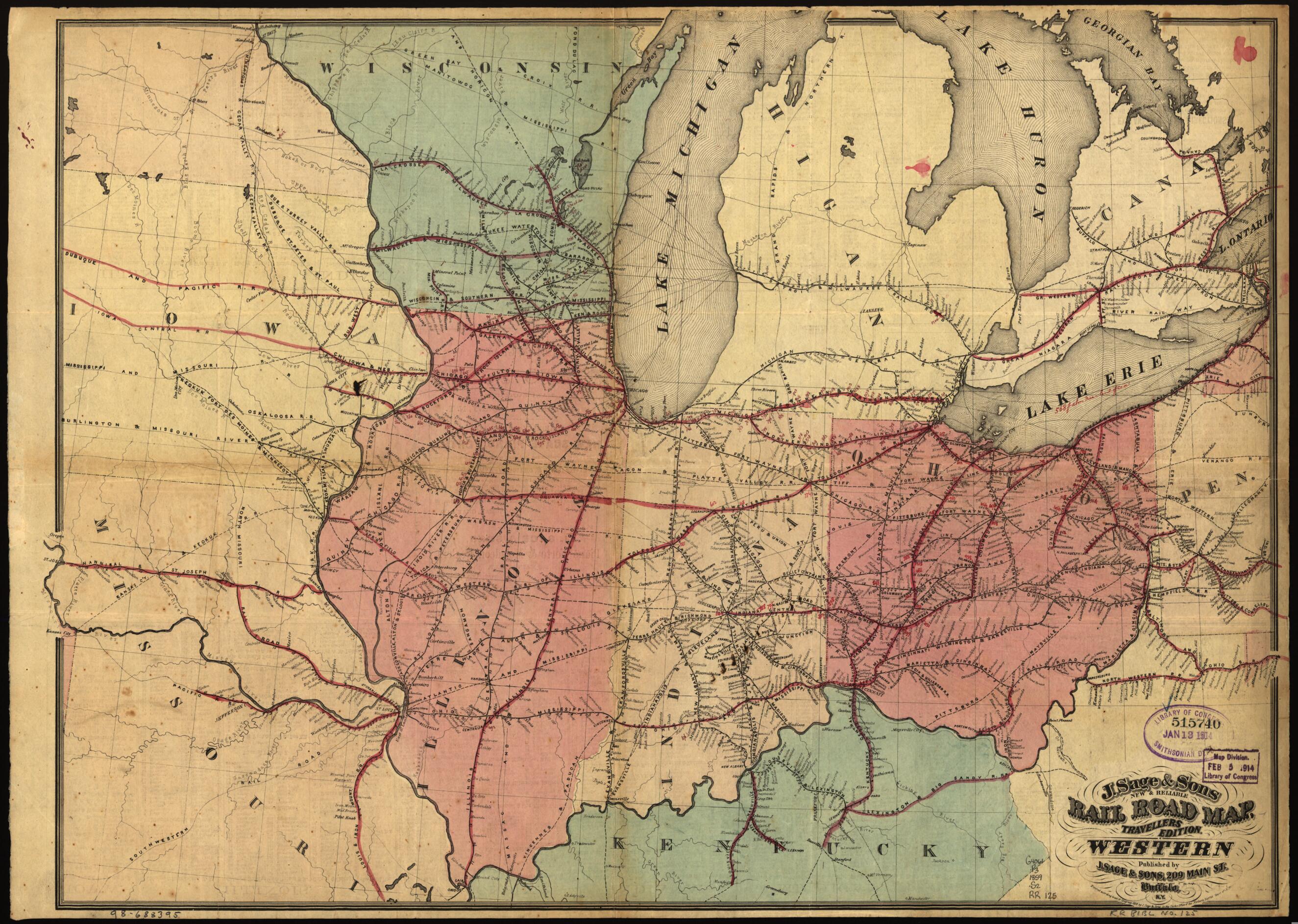 This old map of New &amp; Reliable Rail Road Map, Travellers Edition, Western from 1859 was created by  Sage (J.) &amp; Sons in 1859