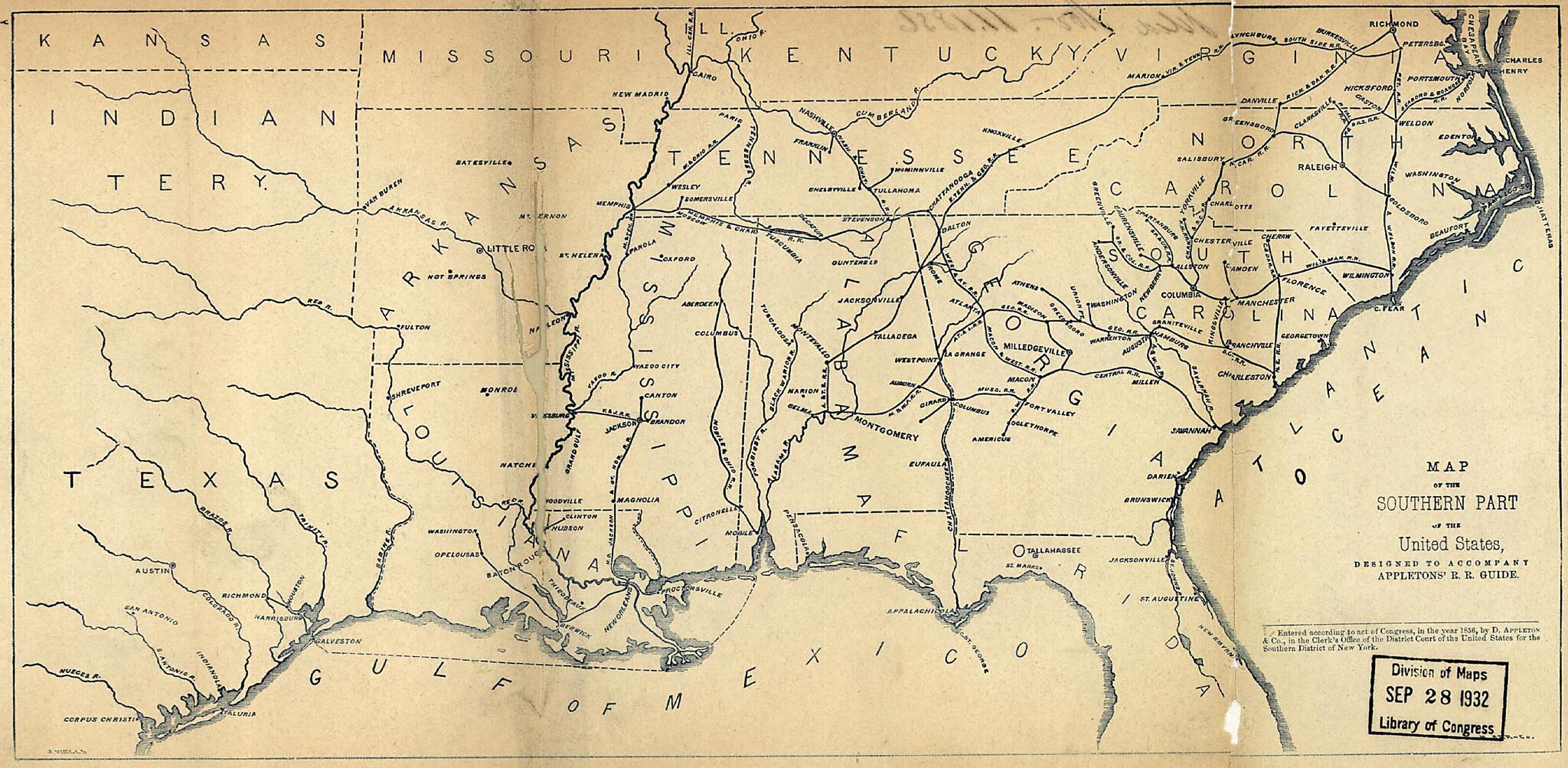 This old map of Map of the Southern Part of the United States, Designed to Accompany Appletons&