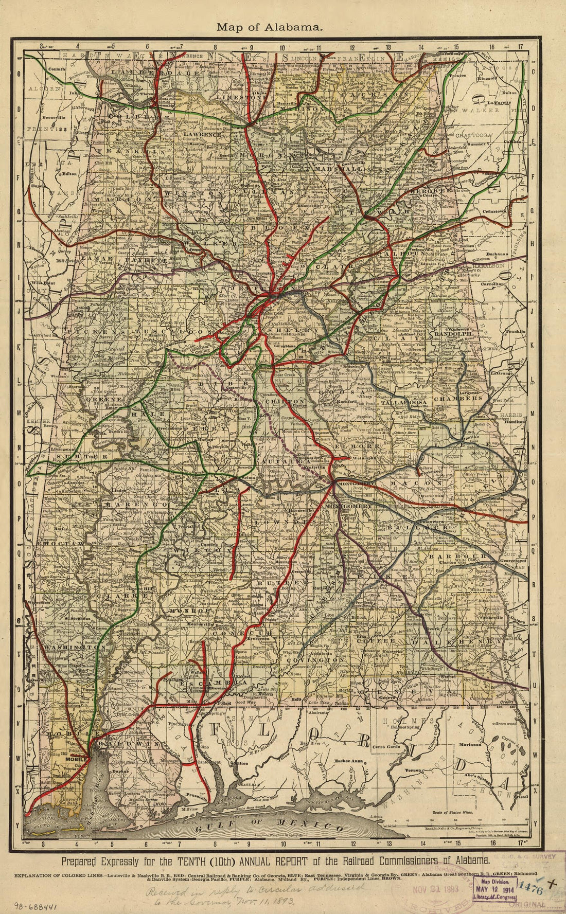 This old map of Map of Alabama from 1888 was created by  Alabama. Railroad Commissioners in 1888