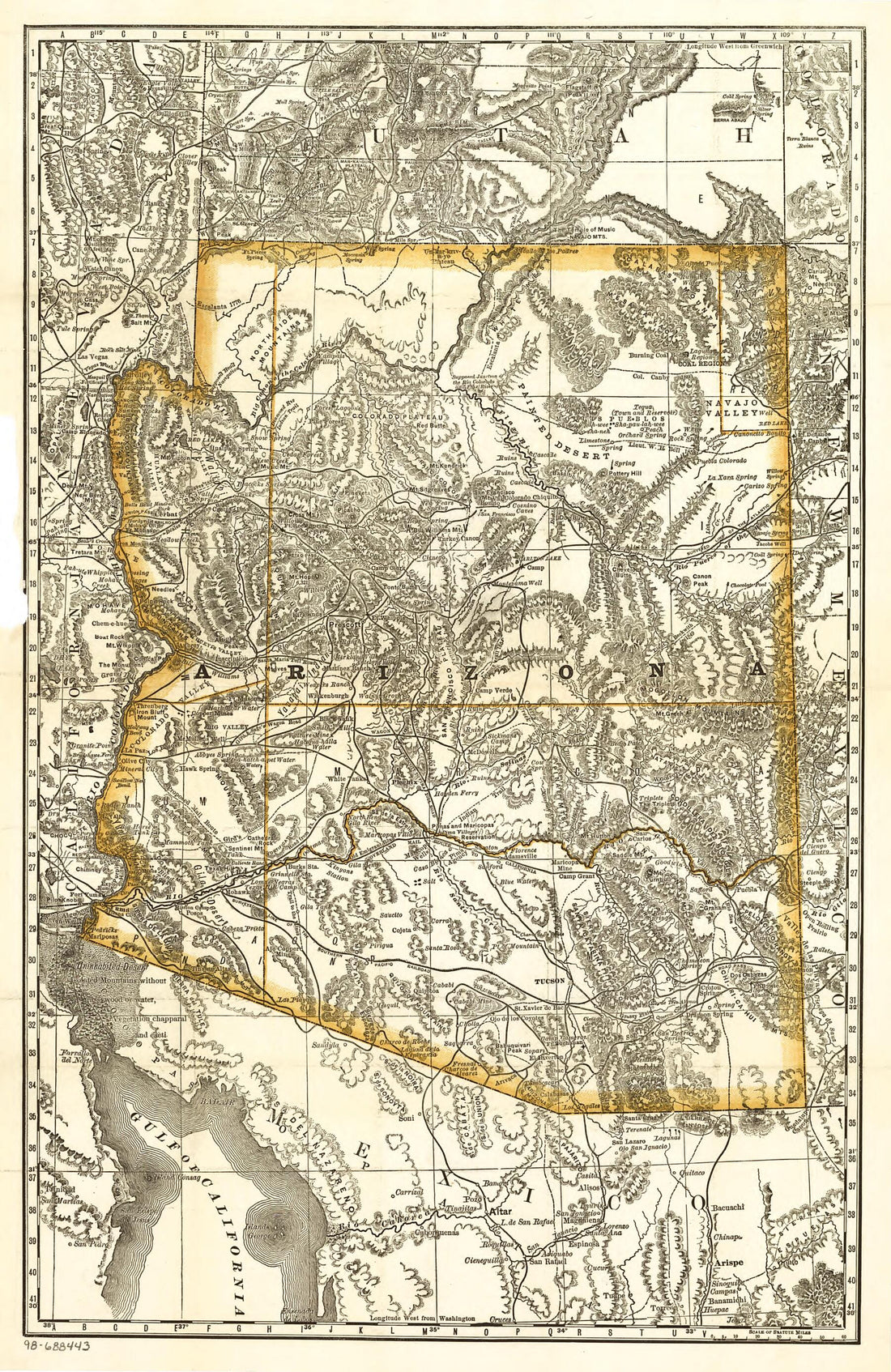 This old map of Indexed Map of Arizona Showing the Stage Lines, Counties, Lakes & Rivers from 1876 was created by  Rand McNally and Company in 1876