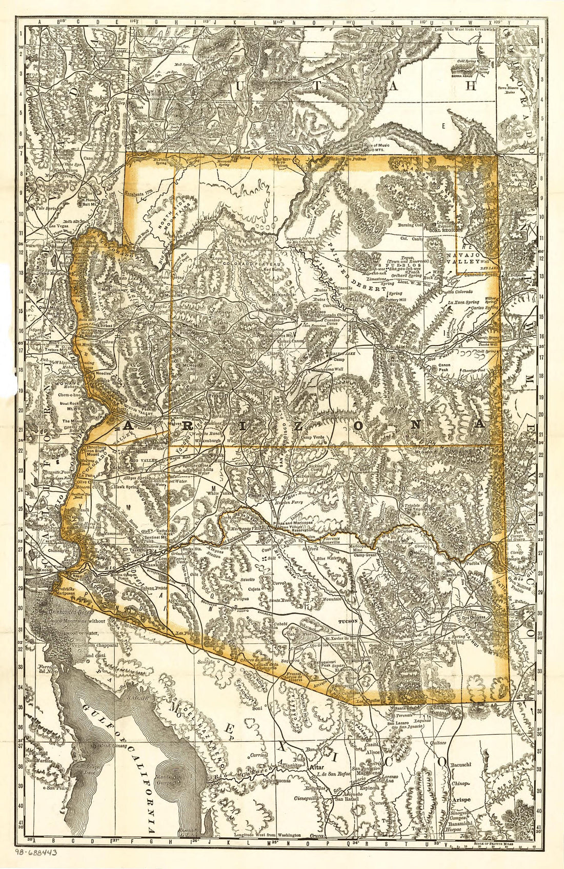 This old map of Indexed Map of Arizona Showing the Stage Lines, Counties, Lakes &amp; Rivers from 1876 was created by  Rand McNally and Company in 1876