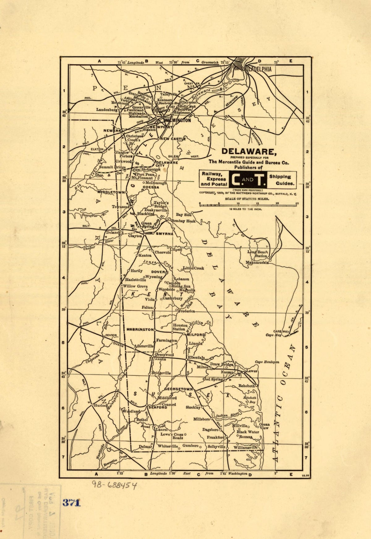 Delaware, Prepared Especially for the Mercantile Guide and Bureau Co. Publishers of Railway, Express and Postal Shipping Guides 1899 by Relic Map Company