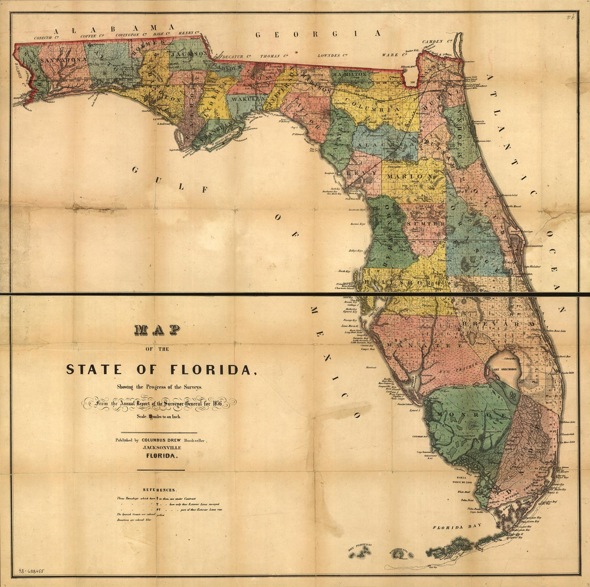 Map of the State of Florida Showing the Progress of the Surveys; from the Annual Report of the Surveyor General for 1856 by Relic Map Company