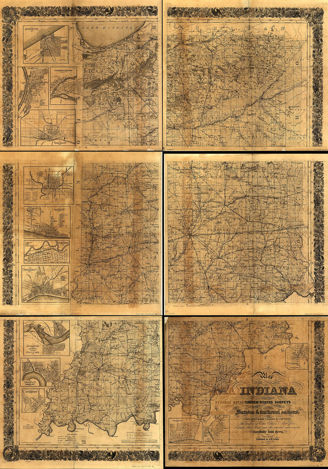 This old map of Map of the State of Indiana Compiled from the United States Surveys by S. D. King, Washington City; Exhibiting the Sections &amp; Fractional Sections; the Situation &amp; Boundaries of Counties; the Location of Cities Villages &amp; Post Offices Cana