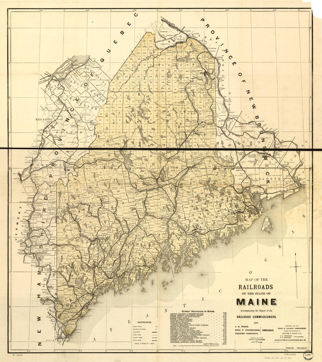 This old map of Map of the Railroads of the State of Maine Accompanying the Report of the Railroad Commissioners. from 1899 was created by William A. Allen in 1899