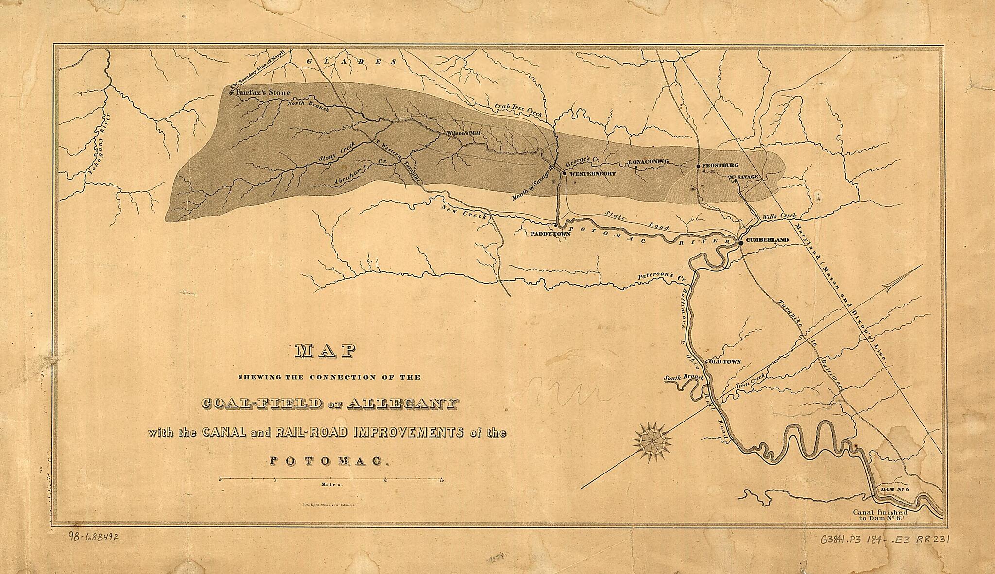 This old map of Field of Allegany With the Canal and Rail-road Improvements of the Potomac from 1840 was created by  Edward Weber &amp; Co in 1840