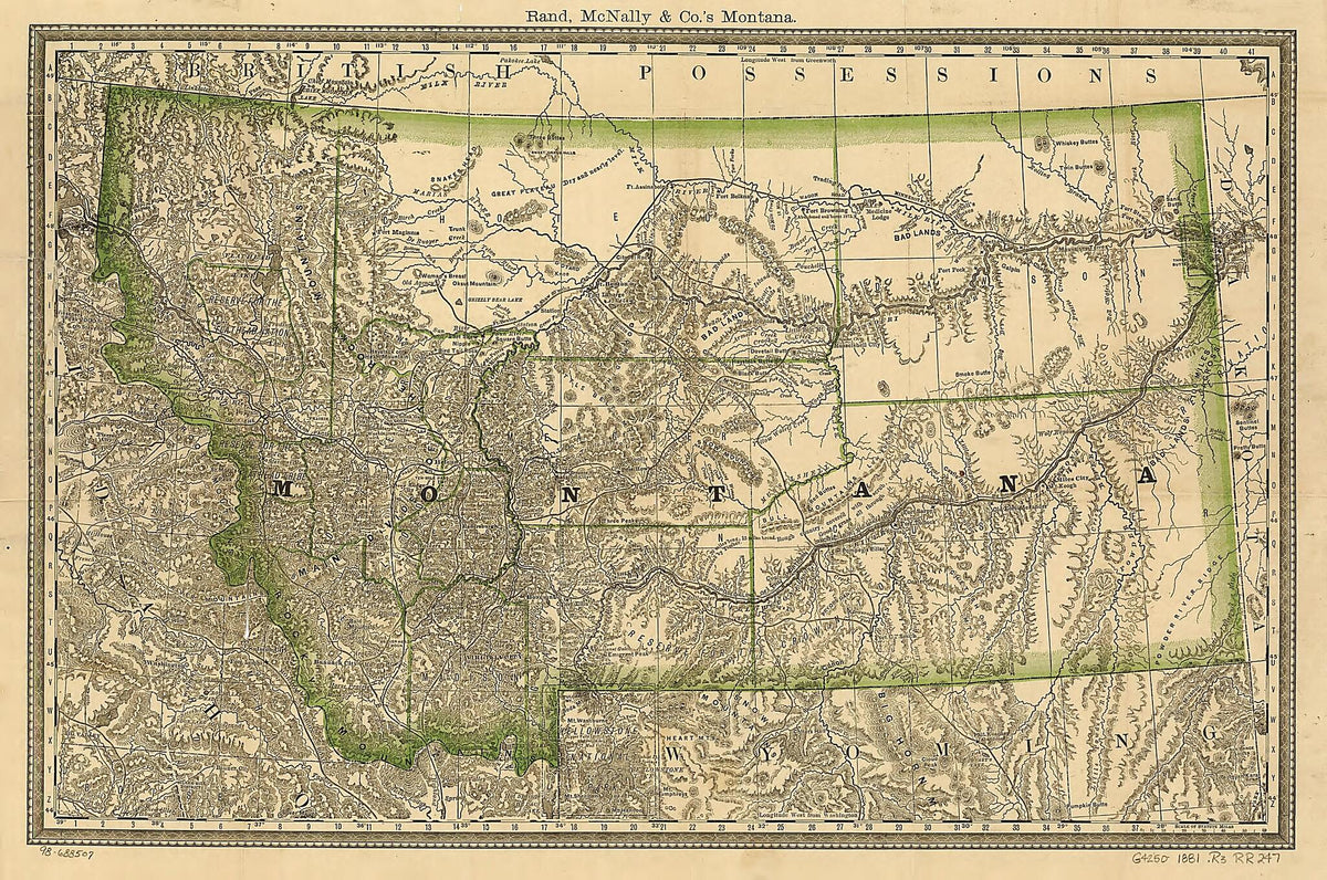 Indexed County Map of Montana With a New and Original Compilation and Index, Designating All Post Office Towns and Railroad Stations 1881 by Relic Map Company