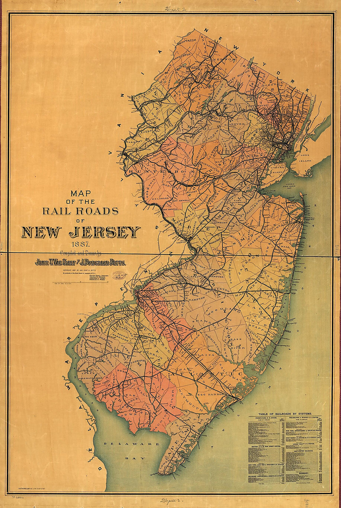 This old map of Map of the Rail Roads of New Jersey from 1887 was created by J. Brognard Betts, John T. Van Cleef in 1887