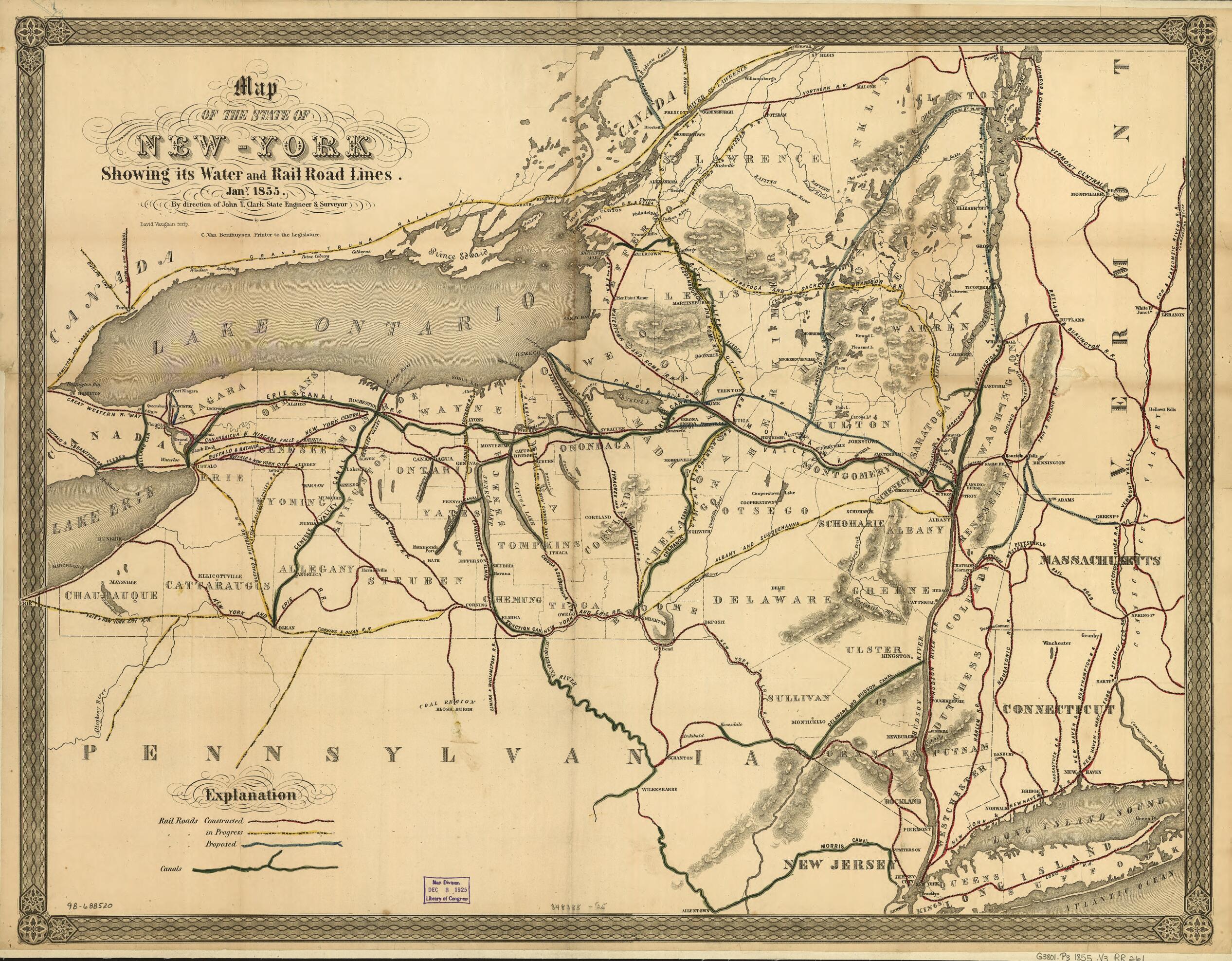 This old map of York Showing Its Water and Rail Road Lines. Jan from 1855, by Direction of John T. Clark State Engineer &amp; Surveyor was created by David Vaughan in 1855