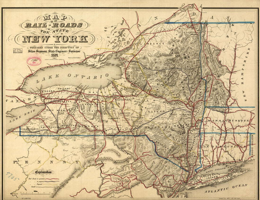 This old map of Roads of the State of New York Prepared Under the Direction of Silas Seymour, State Engineer Surveyor from 1857 was created by David Vaughan in 1857