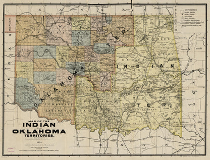 Map of the Indian and Oklahoma Territories, 1894; Compiled from the Official Records of the General Land Office and Other Sources by Relic Map Company