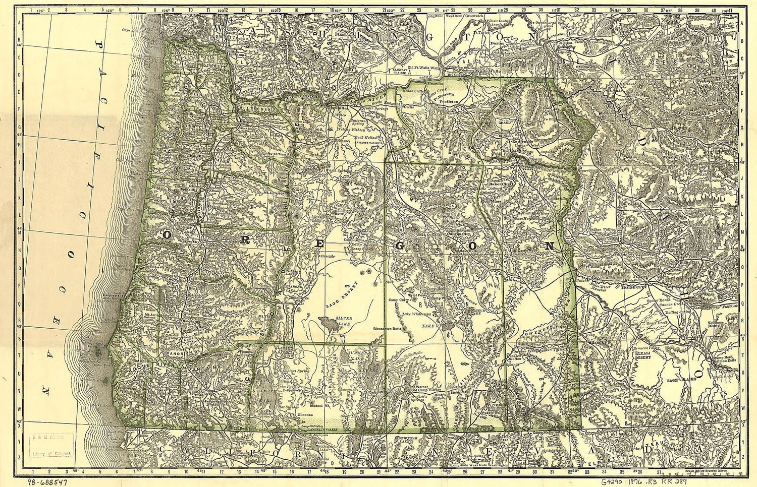 This old map of Indexed Map of Oregon Showing the Railroads In the State and the Express Company Doing Business Over Each, Also, Counties, Lakes &amp; Rivers from 1876 was created by  Rand McNally and Company in 1876