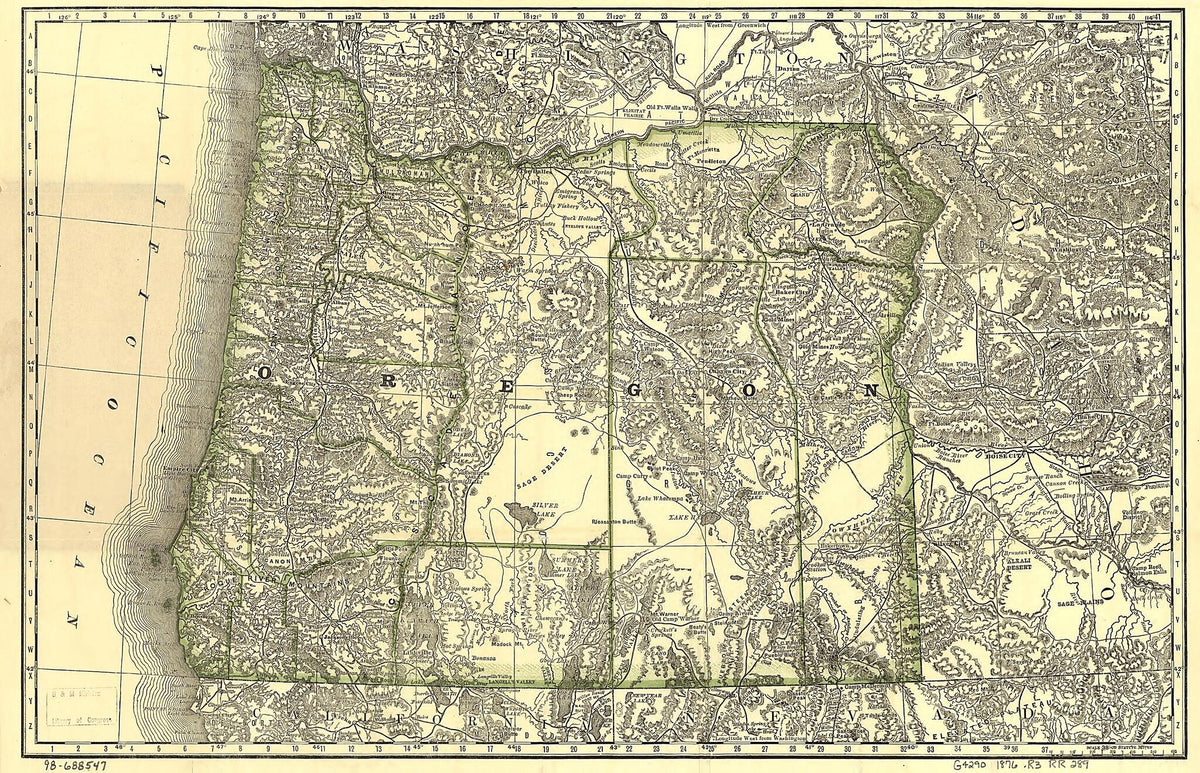 Indexed Map of Oregon Showing the Railroads In the State and the Express Company Doing Business Over Each, Also, Counties, Lakes &amp; Rivers 1876 by Relic Map Company