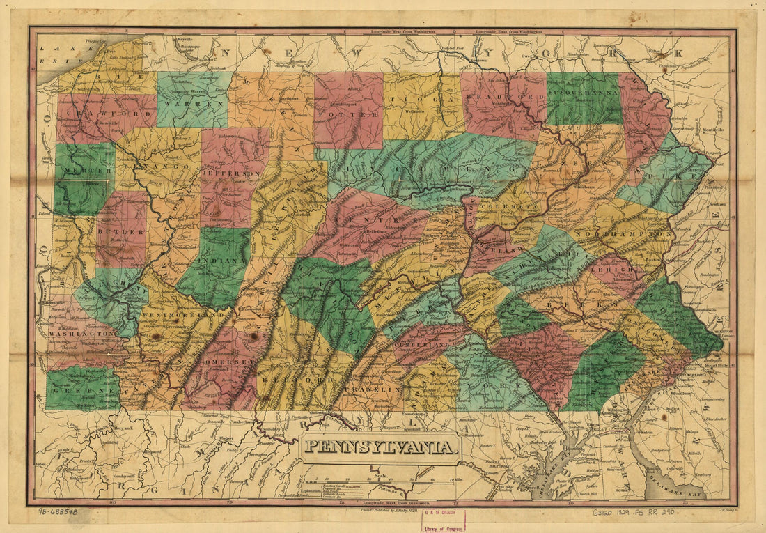 This old map of Pennsylvania from 1829 was created by A. (Anthony) Finley in 1829