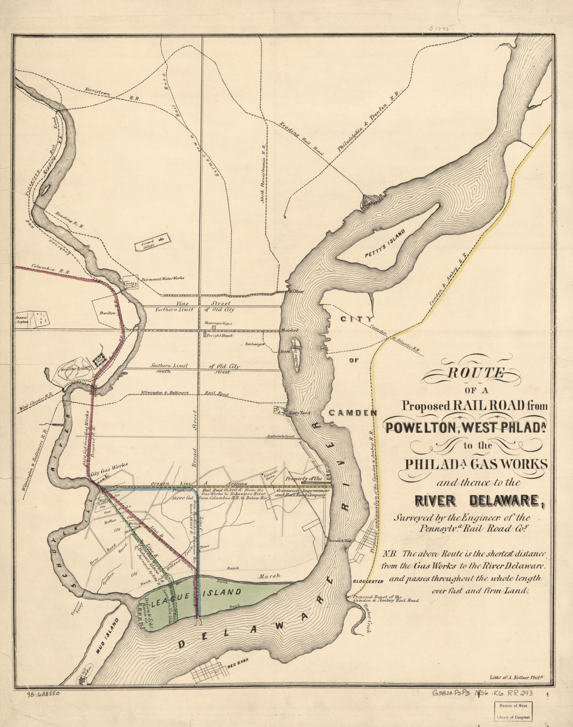 This old map of Route of a Proposed Railroad from Powelton, West Philad&